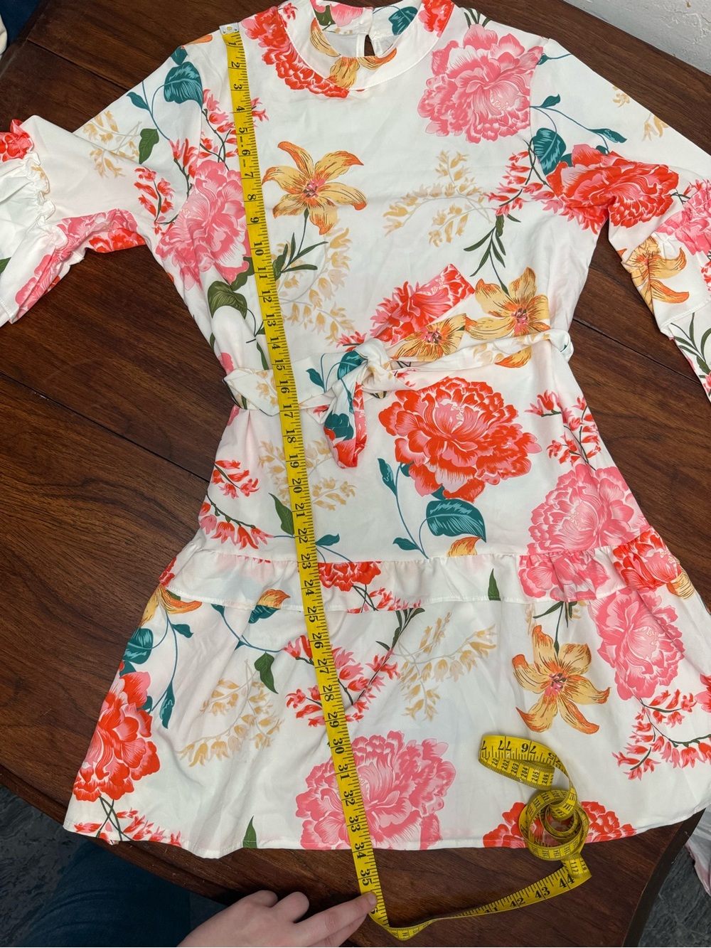 Cream Floral Ruffle Dress - Picture 5 of 6